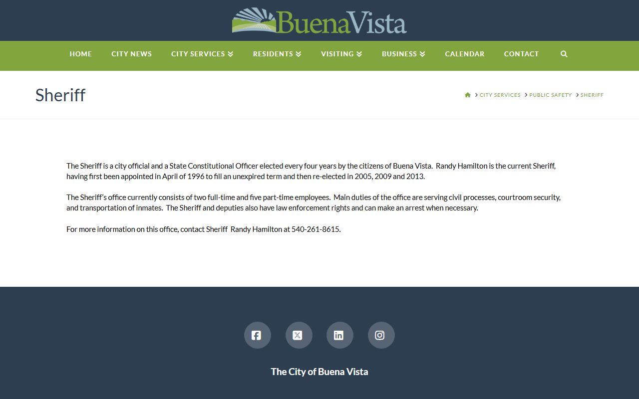 Buena Vista jail roster and sheriff page