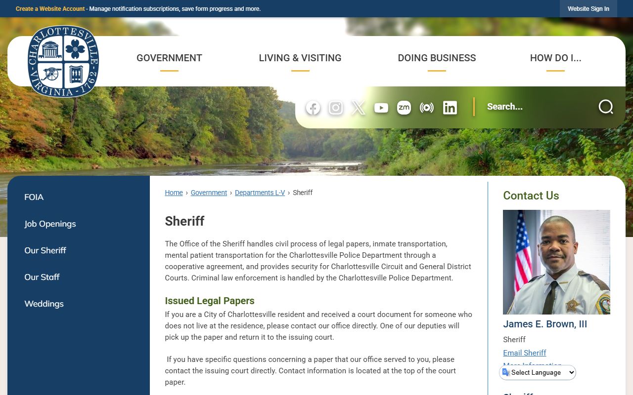 Charlottesville jail roster and sheriff page