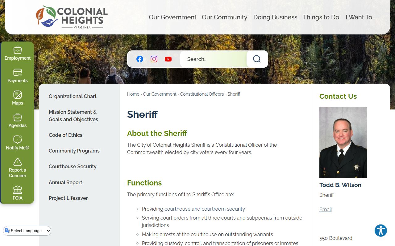 Colonial Heights jail roster and sheriff page