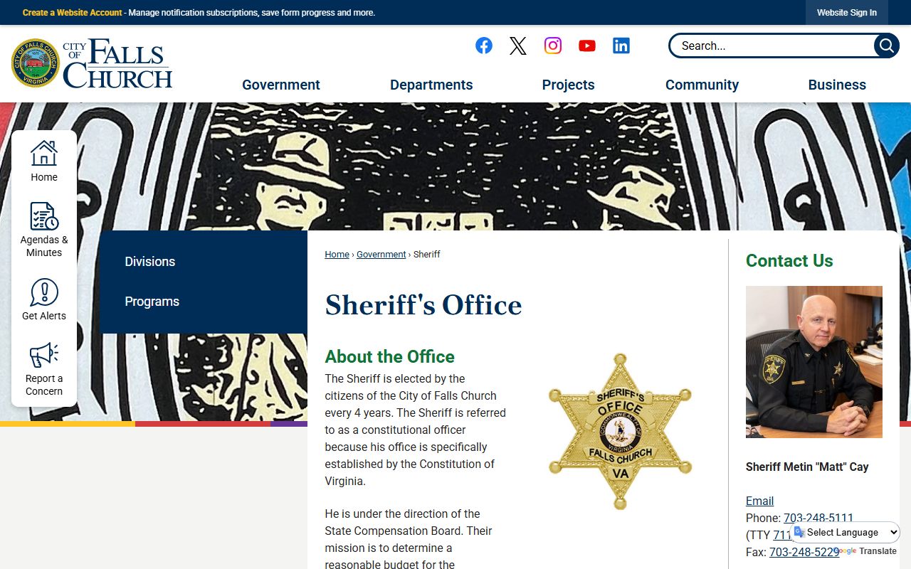 Falls Church jail roster and sheriff page