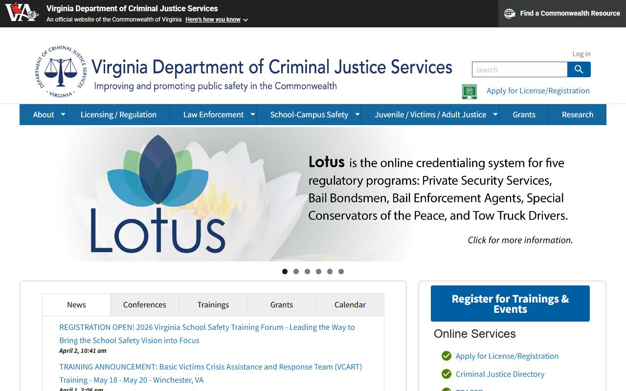 Virginia DCJS Virginia Jail Roster resource